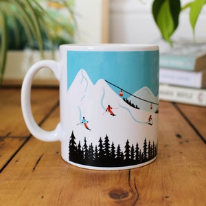 Ski Mug, Skiers Mug, Skiing mug, Ski Scene mug, Ski Gift, Christmas gift