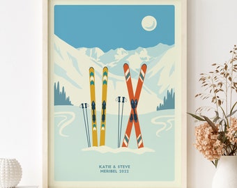 Custom Ski's print DIGITAL DOWNLOAD, Custom Family print, Personalised Couples Ski poster, Ski Gift, Engagement Gift