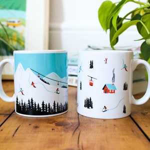 Set of 2 Ski Mugs, Skiers Mug, Skiing mug, Ski Scene mug, Ski Gift, Christmas gift