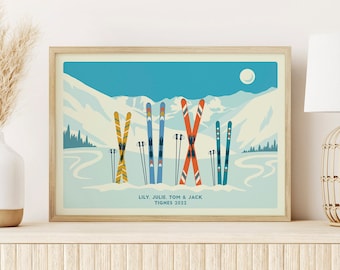 Custom Family Ski's print, Custom Snowboards poster, Personalised Friends print, Personalised Family Ski poster, Ski print, Ski Gift