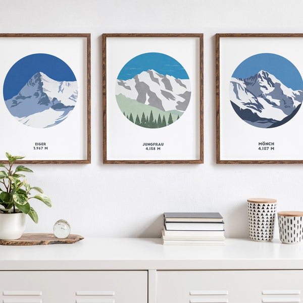 Set van 3 Mountain prints, kies uit mijn selectie van bestaande bergprints