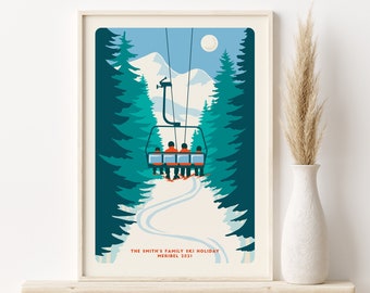 Custom Family ski print, Custom Couple Ski poster, Personalised Family Ski poster, Ski print, Engagement Gift, Ski Gift, Snowboarder Gift