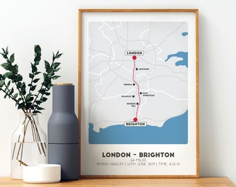 London to Brighton Bike Ride map, Cycling print
