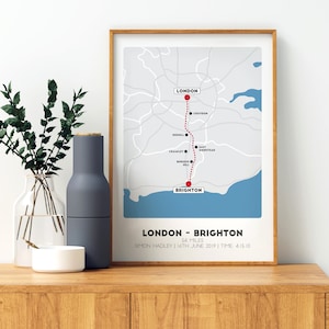 Carte de Londres à Brighton Bike Ride, impression de cyclisme