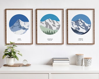 The Big 3 Switzerland, Eiger, Jungfrau, Mönch, Set of 3 Mountain prints