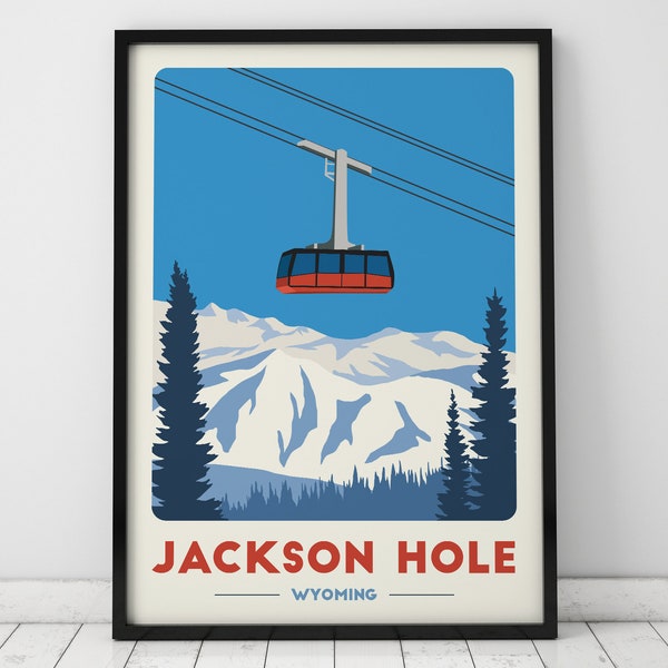 Jackson Hole Gondola print, Vintage Travel Poster, Skiing Art