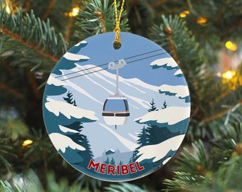Meribel Ski resort ornament, Ski Ceramic Christmas Baubles, Christmas Ski Gift