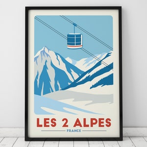 Les 2 Alpes Ski lift Poster, France Ski Art, Gondola print, Vintage Travel Poster, Skiing Art, Ski Resort Print