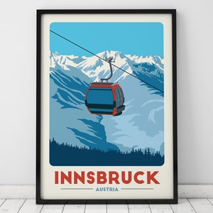 Innsbruck Ski lift, Austria Ski, Gondola print, Vintage Travel Poster, Skiing Art, Ski Resort Print