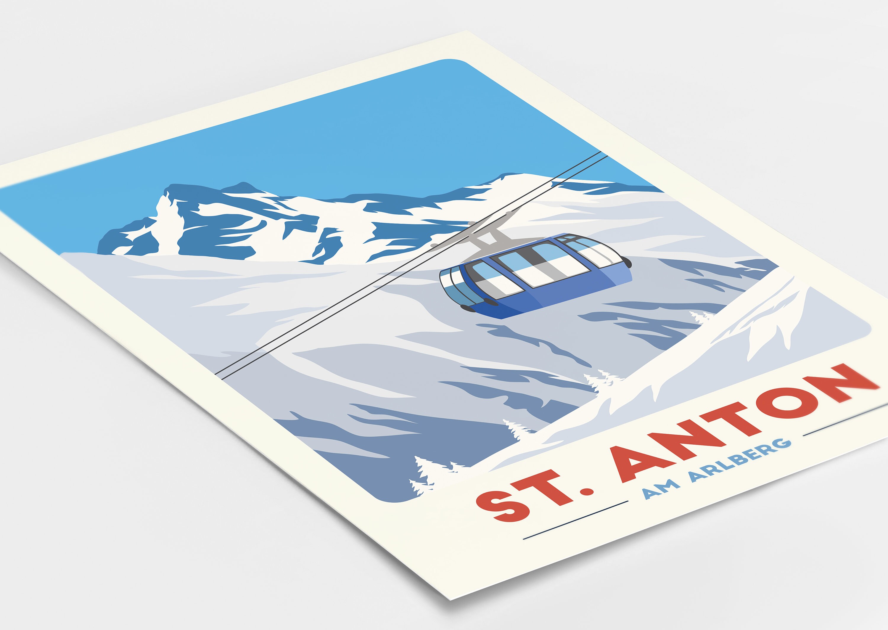 St Anton Ski Lift Gondola Print Vintage Travel Poster