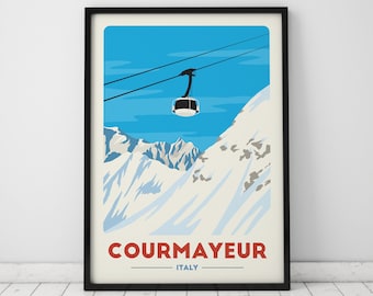 Courmayeur Ski lift, Italy Ski, Gondola print, Vintage Travel Poster, Skiing Art, Ski Resort Print