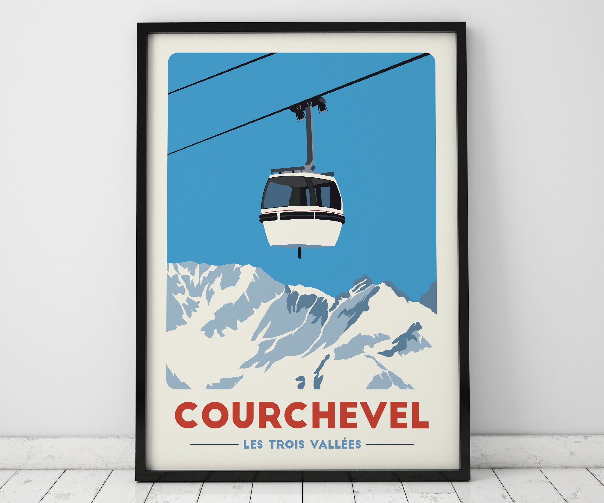Courchevel Gondola Print, Vintage Travel Poster, French Alps Ski