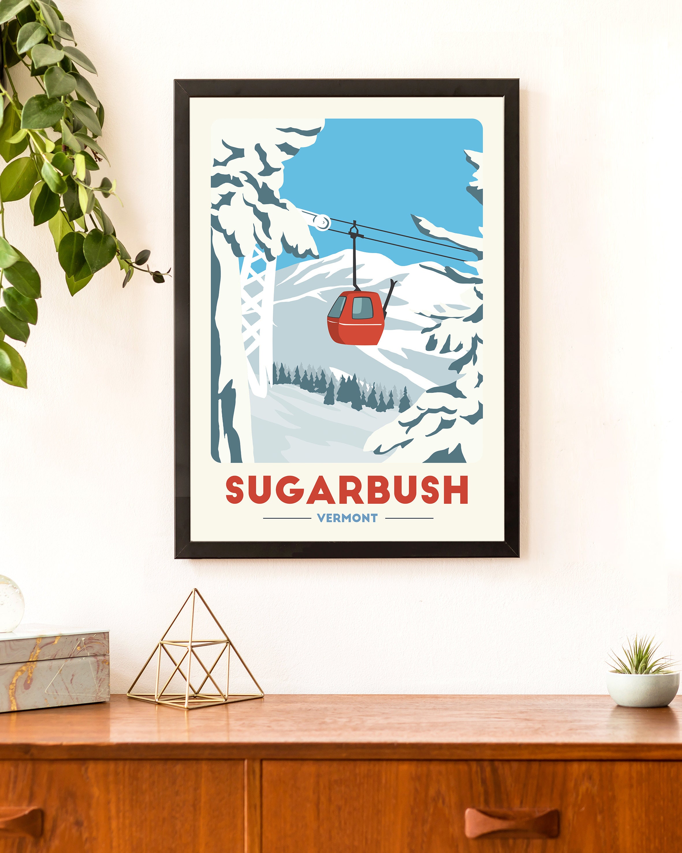 Sugarbush Gondola Print, Vintage Travel Poster, Skiing Art, Ski