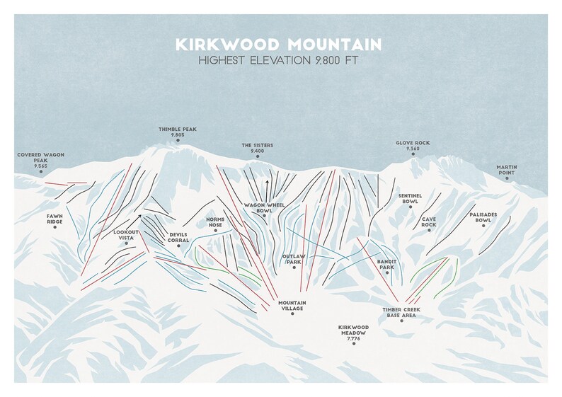 Kirkwood Trail Map Ski Map Ski Art Snowboard Art Ski Etsy