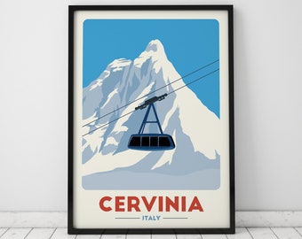 Cervinia Ski Resort print, Vintage Travel Poster, Skiing Art, Ski Resort poster