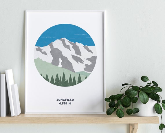 Jungfrau Mountain print, Switzerland, A4 Print, A3 Print, Gifts for him or her
