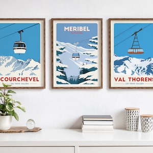 Set of 3 Ski resort posters - Les 3 Valleys, Meribel, Val Thorens, Courchevel