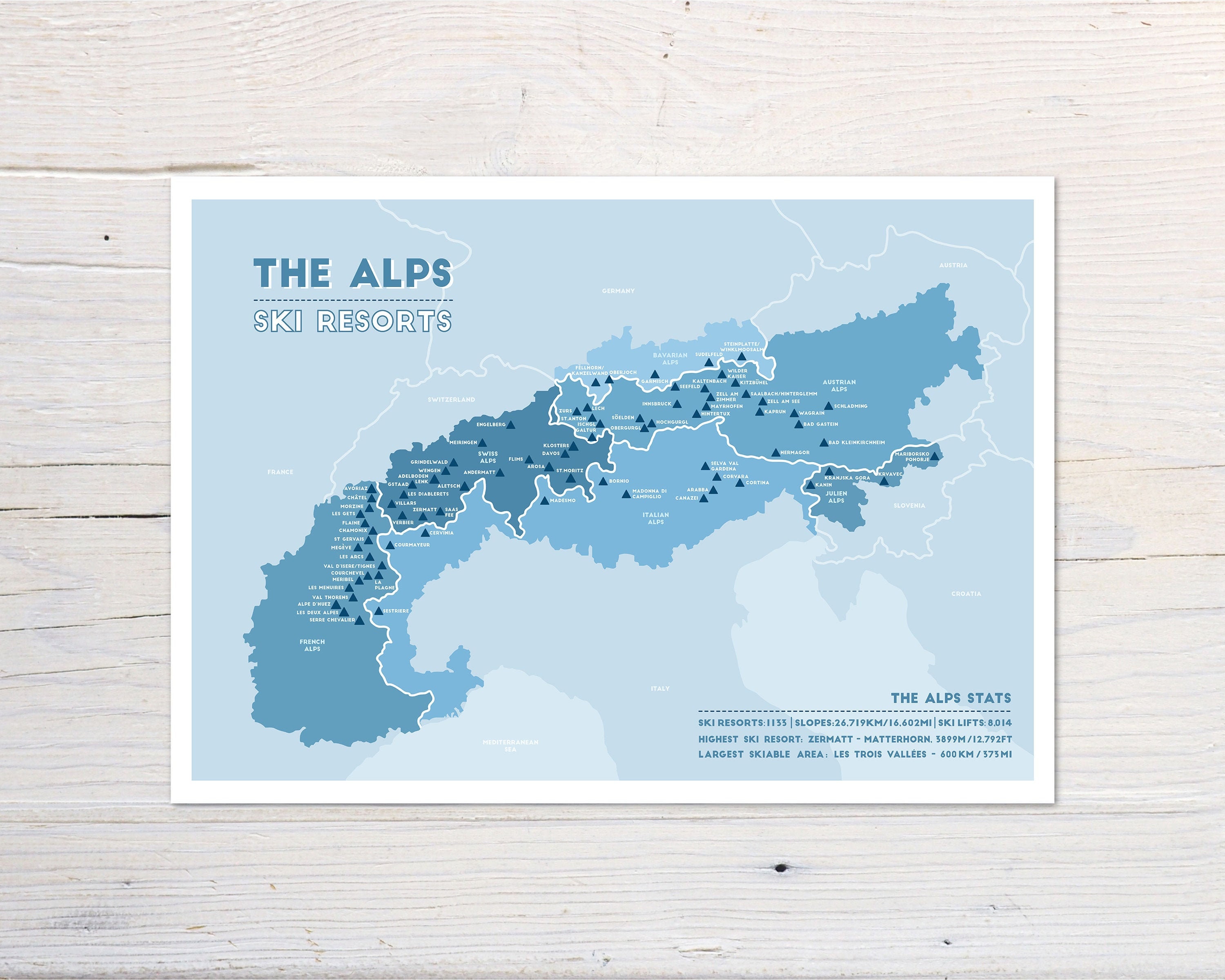 The Alps Ski Resort Map France Switzerland Austria - Etsy Canada