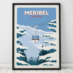 Meribel Ski lift, Gondola print, Vintage Travel Poster, Skiing Art, Ski Resort Print