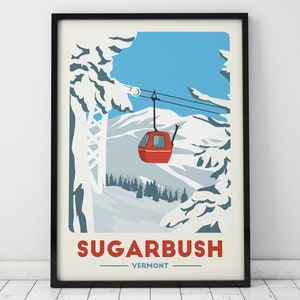 Sugarbush Gondola print, Vintage Travel Poster, Skiing Art, Ski Resort Poster