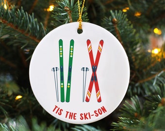 Ski Christmas Bauble, Christmas Ski Gift, Ceramic Ornament
