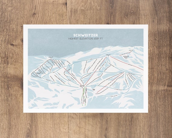 Schweitzer Mountain Trail Map Schweitzer Mountain Resort Trail Map Idaho Usa Ski Gift | Etsy Australia