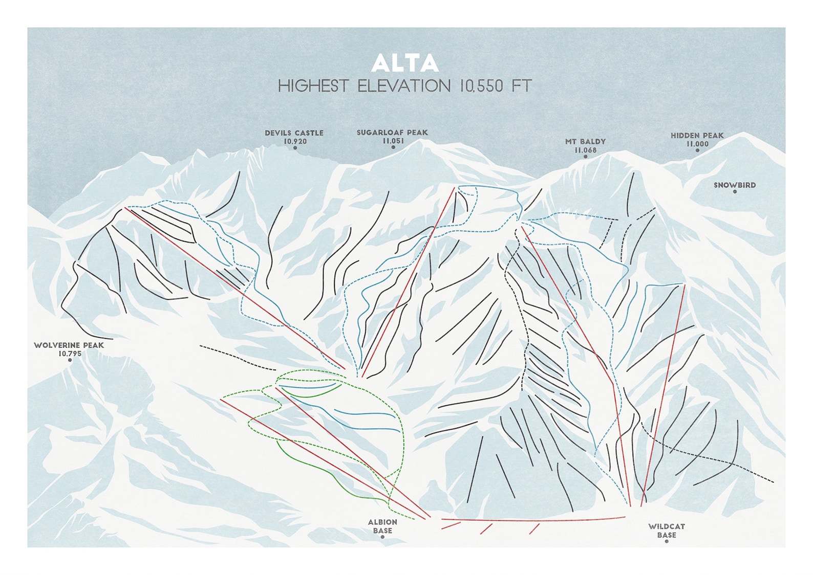 Alta Trail Map Utah Skiing Ski Map Snowboard Art Ski Etsy