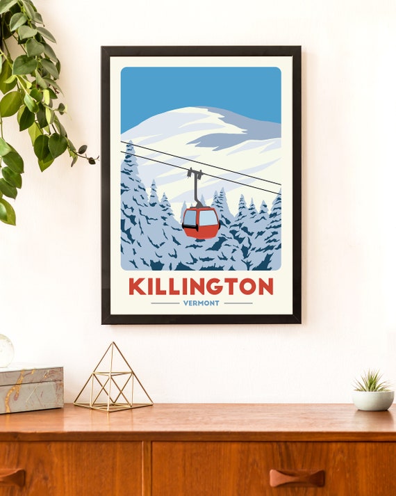 Tableau Toile Vintage Station De Ski Killington Vermont - Imprimé Sur Châssis Bois, Prêt à Accrocher
