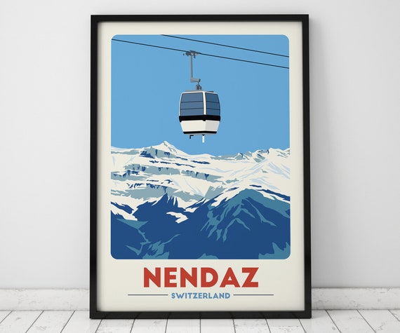 Nendaz Ski Lift Poster, Switzerland Ski Art, Gondola Print