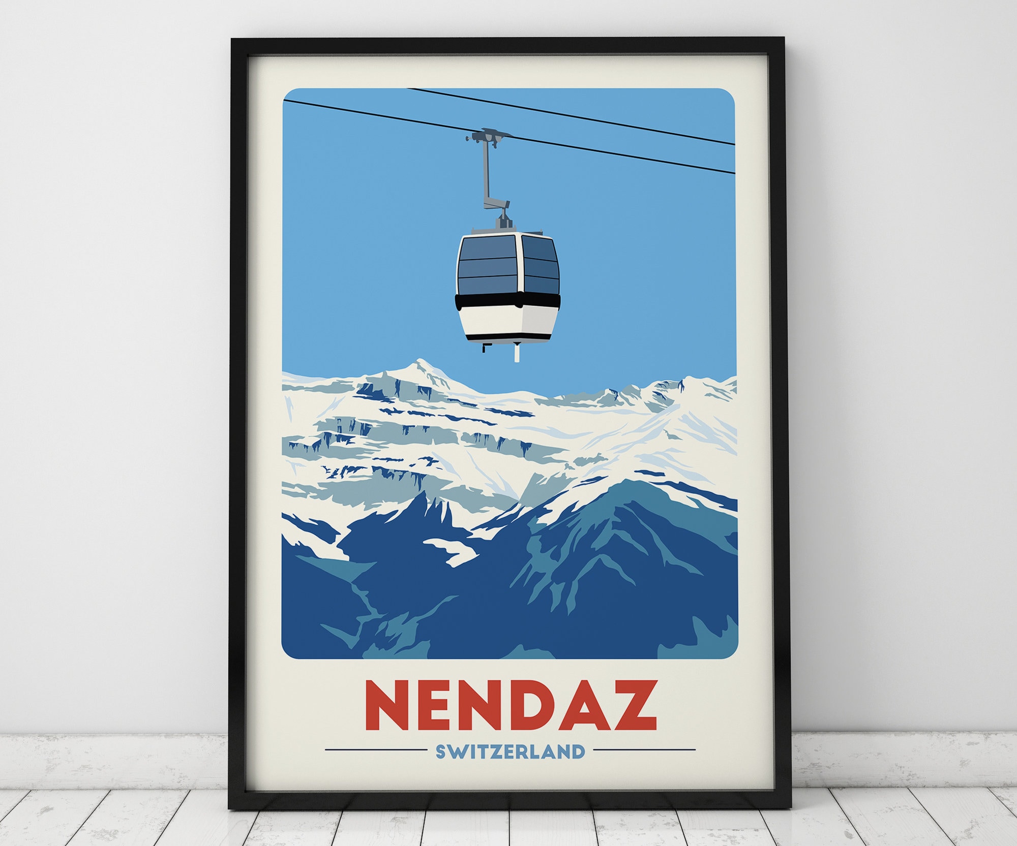 Nendaz Ski Lift Poster, Switzerland Ski Art, Gondola Print