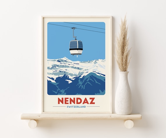 Nendaz Ski Lift Poster, Switzerland Ski Art, Gondola Print