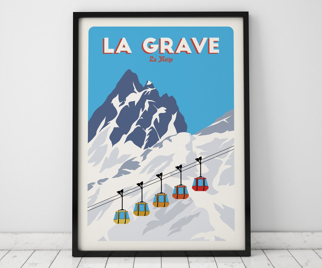La Grave Ski Lift, Gondola Print, La Meije, Vintage Travel Poster