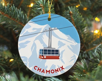Chamonix Ski resort ornament, Ski Ceramic Christmas Baubles, Christmas Ski Gift