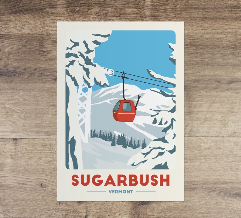 Sugarbush Gondola Print Vintage Travel Poster Skiing Art Etsy