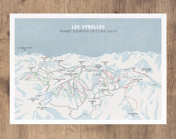 Les Sybelles Piste Map Les Sybelles Ski Map France Skiing Ski Art Snowboard Art | Etsy Ireland