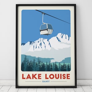 Lake Louise Gondola print, Banff, Canada, Vintage Travel Poster, Canada ski resort, Skiing Art, Ski Resort Poster