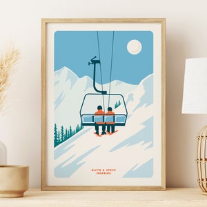 Personalised Family ski print, Custom Couple Ski poster, Custom Family Ski poster, Ski print, Engagement Gift, Ski Gift