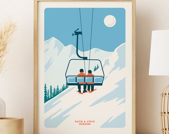 Personalised Couples Poster Ski Enthusiasts Gift for Skiers Engagement present for Couple Skiing Gift for Friends