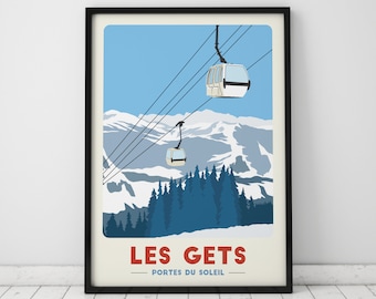Les Gets Gondola print, Morzine Art, Portes Du Soleil, Ski Resort Poster