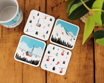 Ski Scene Coasters - 1 individual coaster or a set of 4