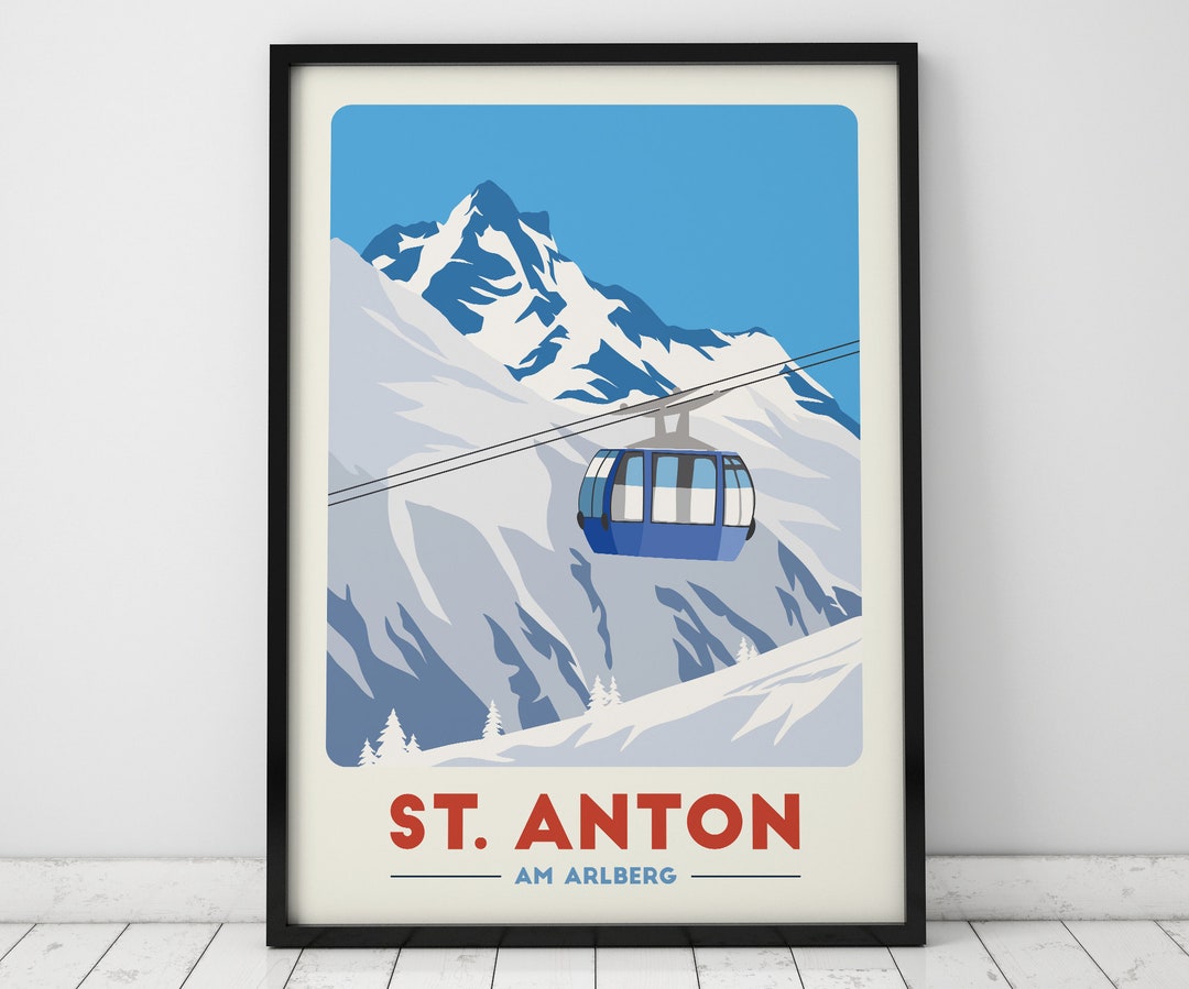 St Anton Ski Lift Gondola Print Vintage Travel Poster pic
