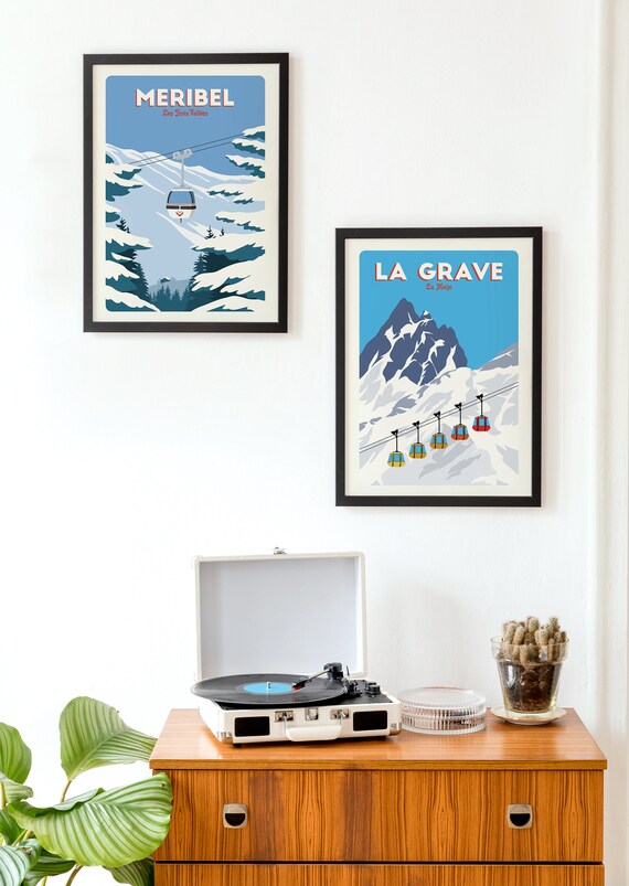La Grave Ski Lift, Gondola Print, La Meije, Vintage Travel Poster