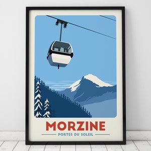 Impresión del teleférico de Morzine, póster de viaje vintage, esquí de Morzine, telesquí de Morzine, arte de esquí, regalos de esquí