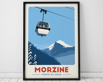 Morzine Cable Car print, Vintage Travel Poster, Morzine Ski, Morzine Ski Lift, Skiing Art, Ski Gifts