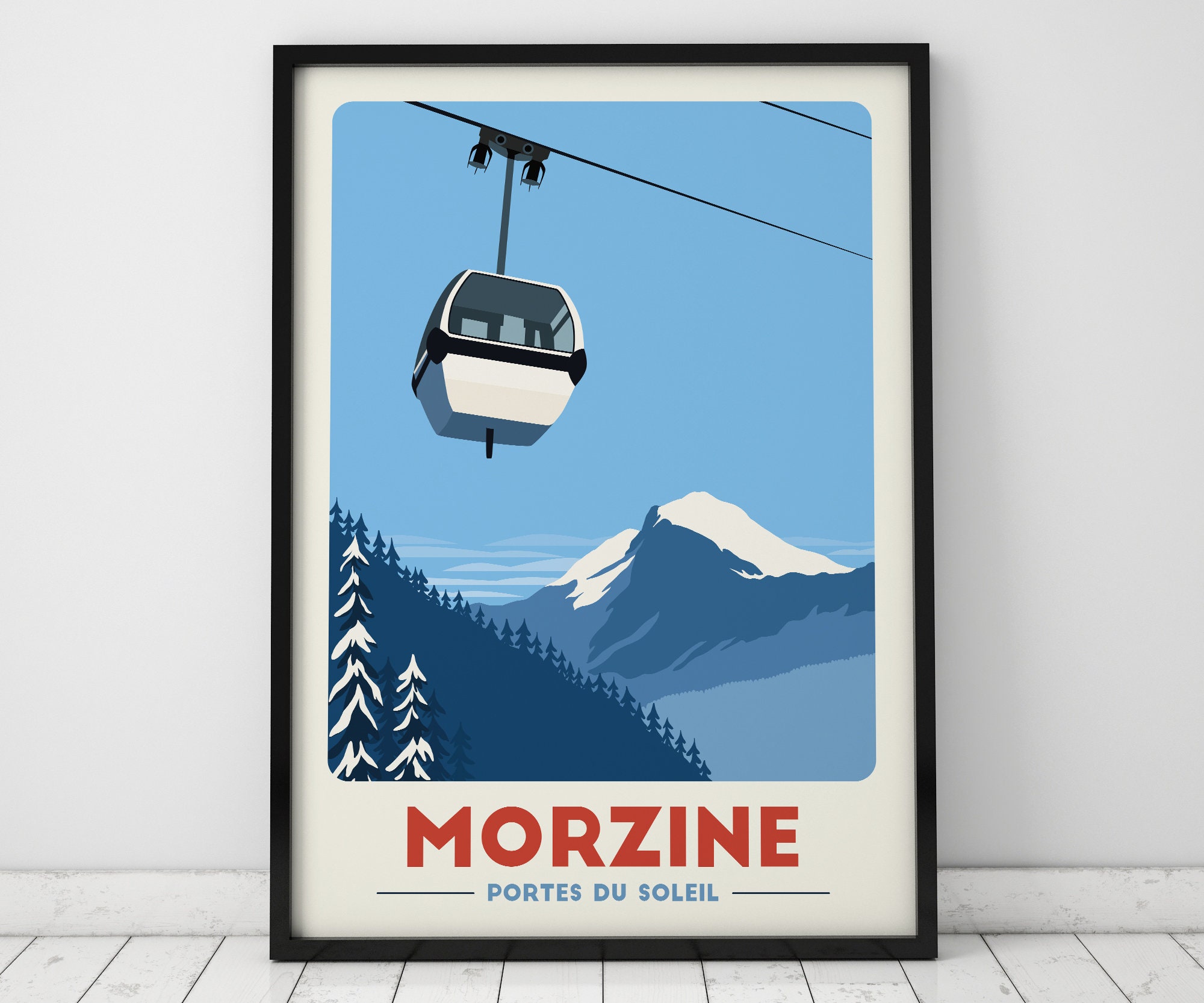 Morzine Cable Car Print, Vintage Travel Poster, Morzine Ski