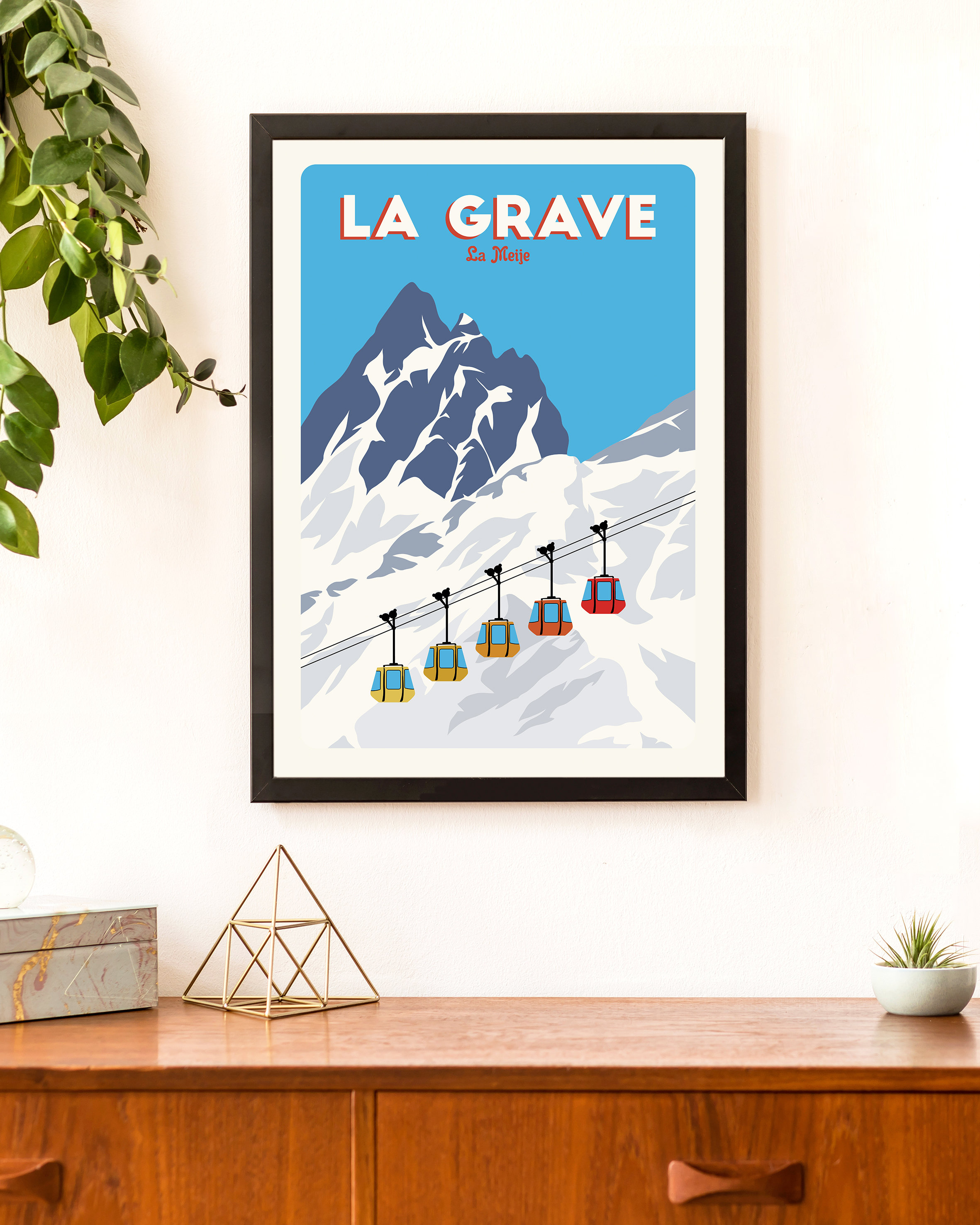 La Grave Ski Lift, Gondola Print, La Meije, Vintage Travel Poster