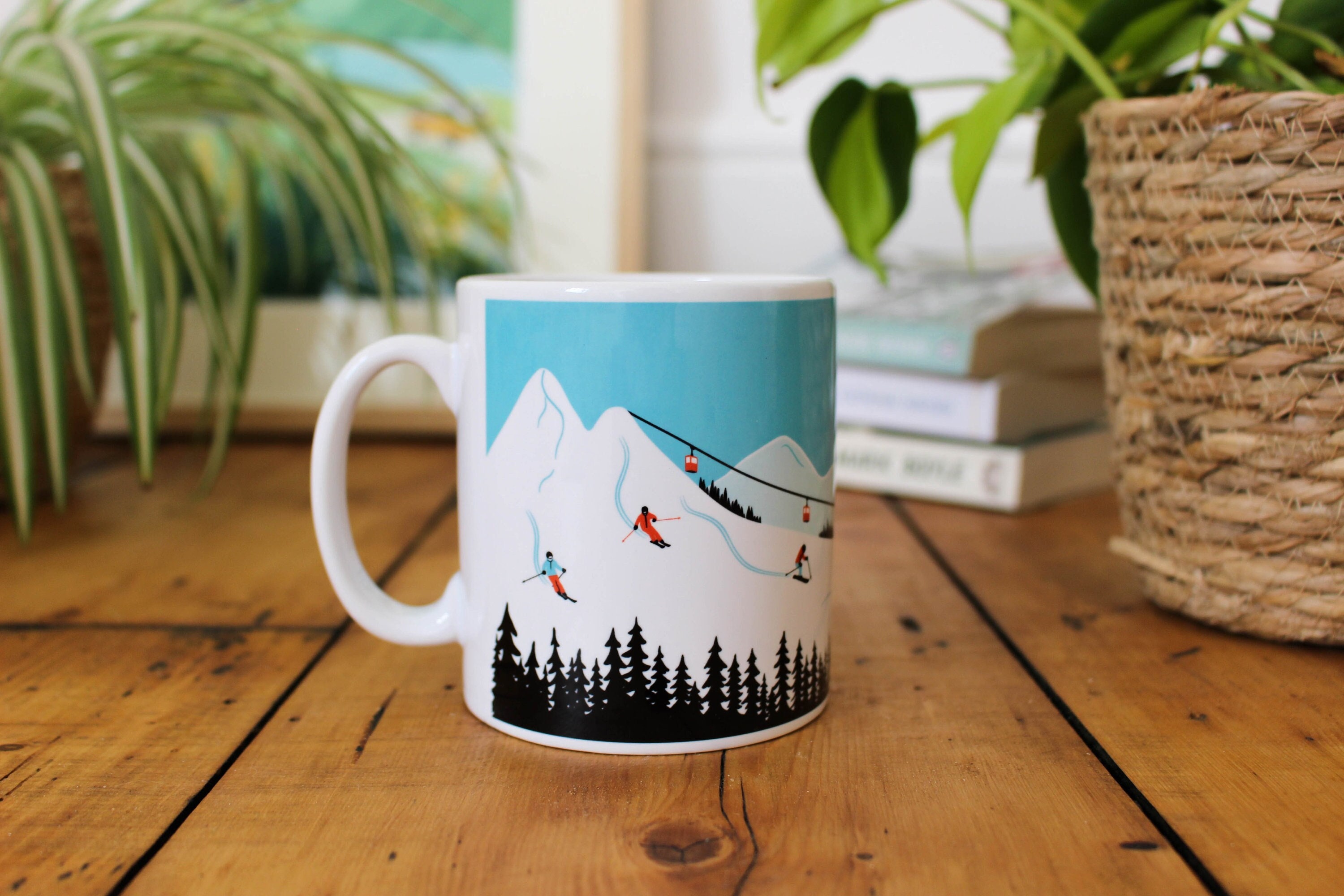 Set of 2 Ski Mugs, Skiers Mug, Skiing Mug, Ski Scene Mug, Ski Gift