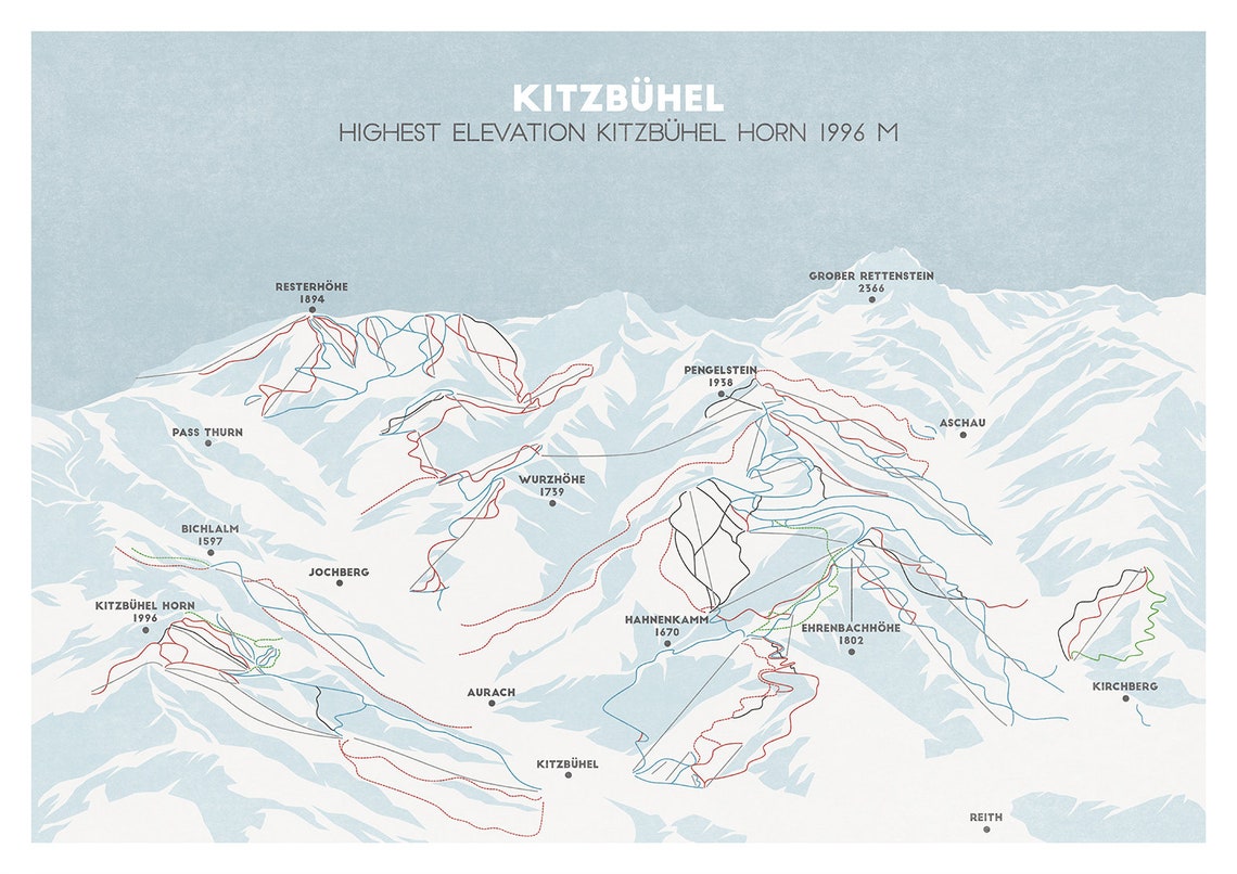 Kitzbuhel Ski Map Austrian Alps Austria Skiing Ski Gift Etsy