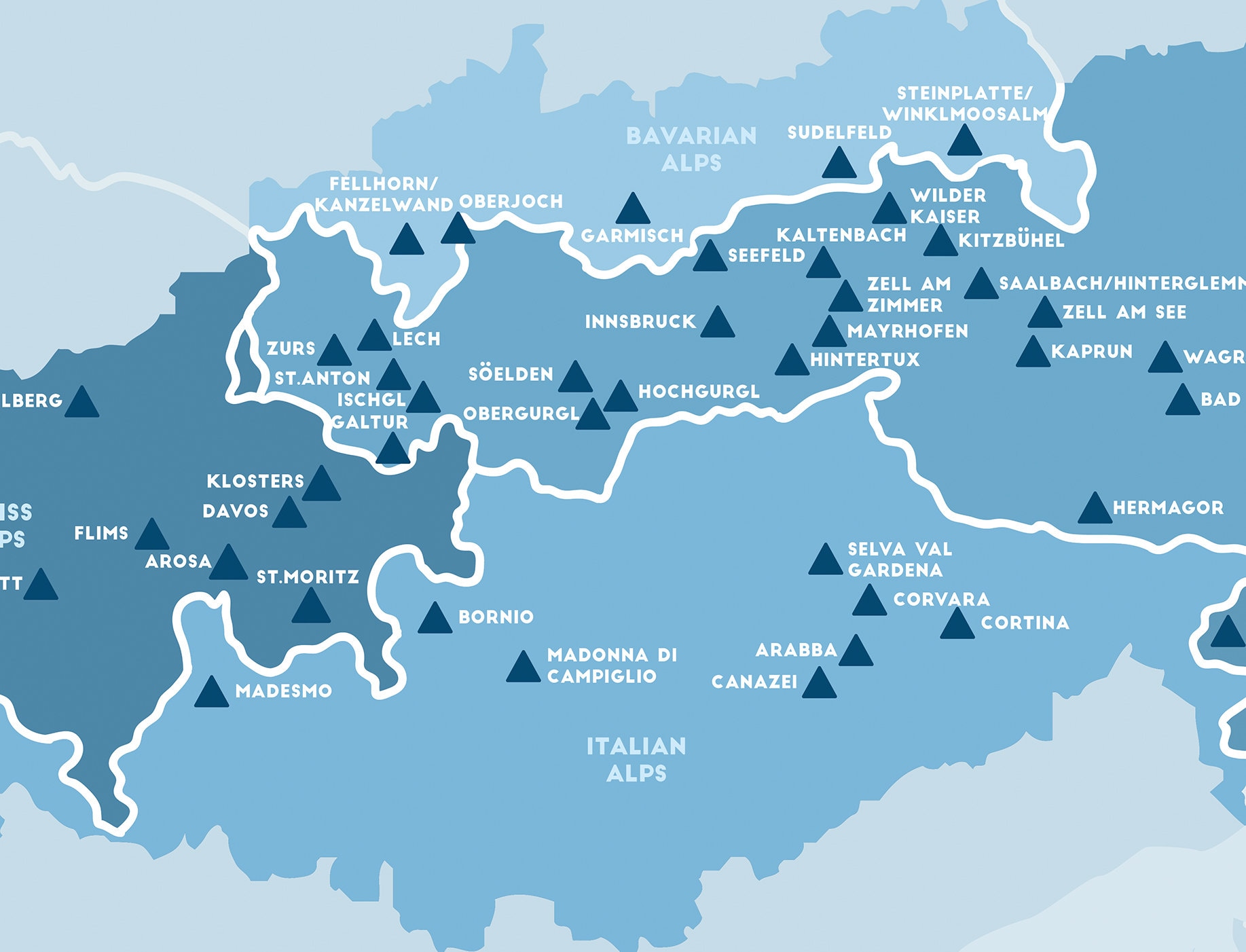 The Alps Ski Resort Map France Switzerland Austria - Etsy UK