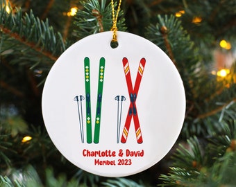 Custom Ski Christmas Bauble, Christmas Ski Gift, Ceramic Ornament, Custom Bauble
